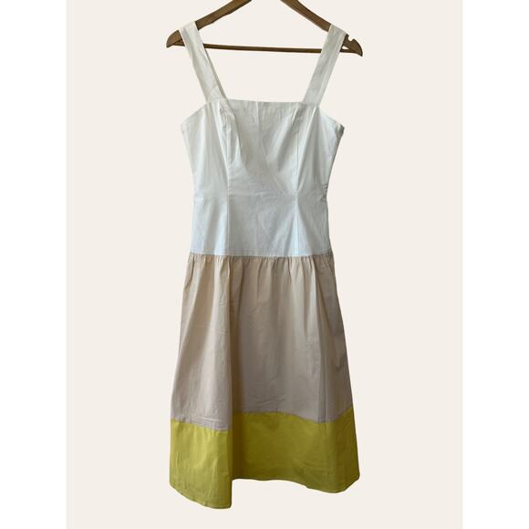 Daniel Cremieux Colorblock White Khaki ALine Sleeveless Midi Cotton Dress Size 0 - Picture 2 of 7